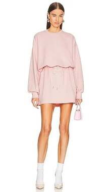 Helsa Organic Cotton Pink Crewneck Drawstring Long Sleeve Sweatshirt Dress S